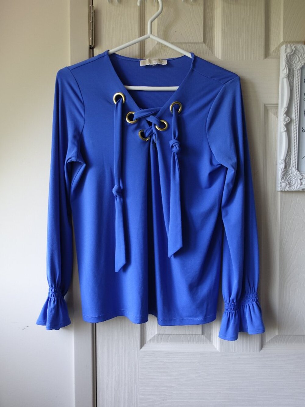 Michael Kors Royal Blue Lace-Up Long Sleeve Top